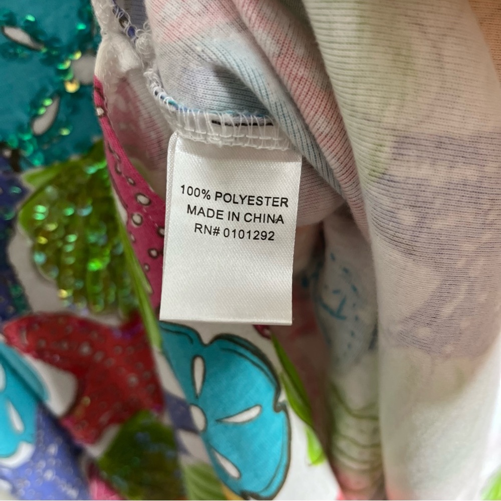 Lulu-B Size Large Women's Sea Shell Colorful Sequin Tunic Blouse Top L6 - Picture 5 of 8